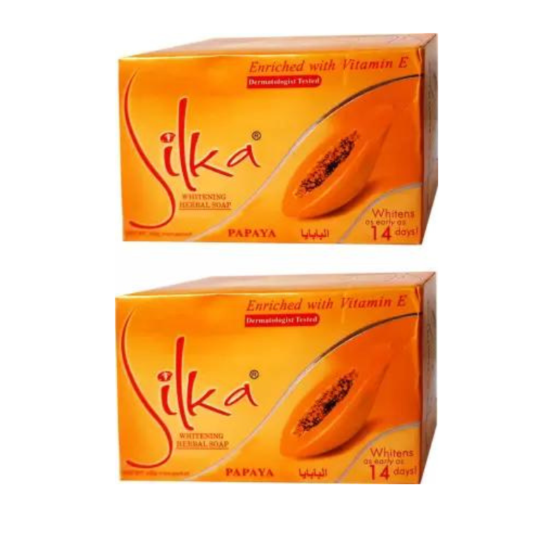 SILKA Papaya Whitening Herbal Soap Enriched with Vitamin E (Pack of 2 | 135g each)